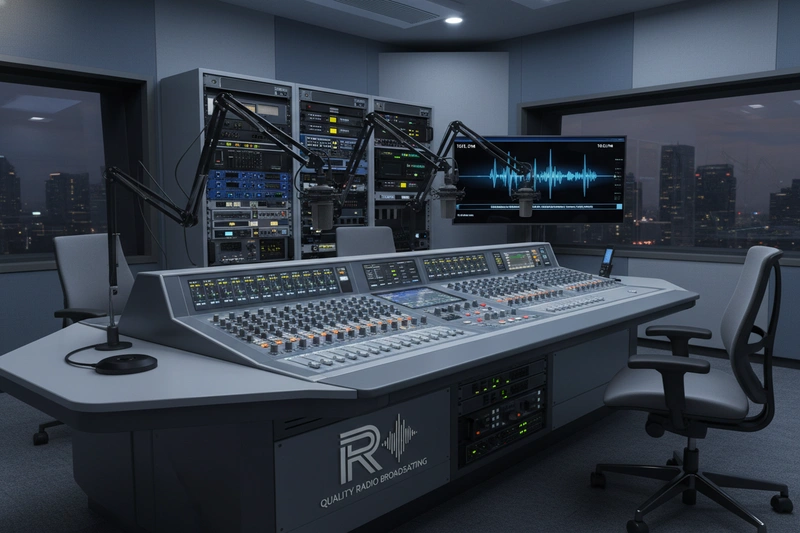 Modern radio broadcasting equipment representing our commitment to quality