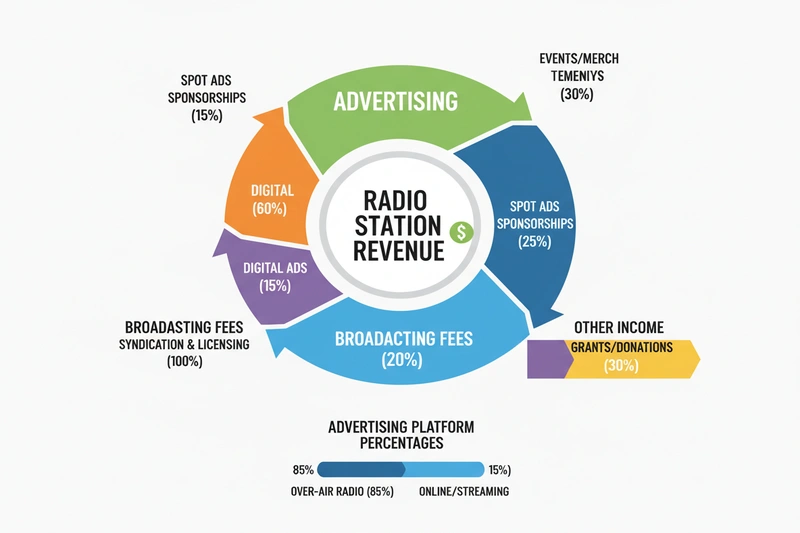 Graph showing radio station revenue streams and advertising percentages